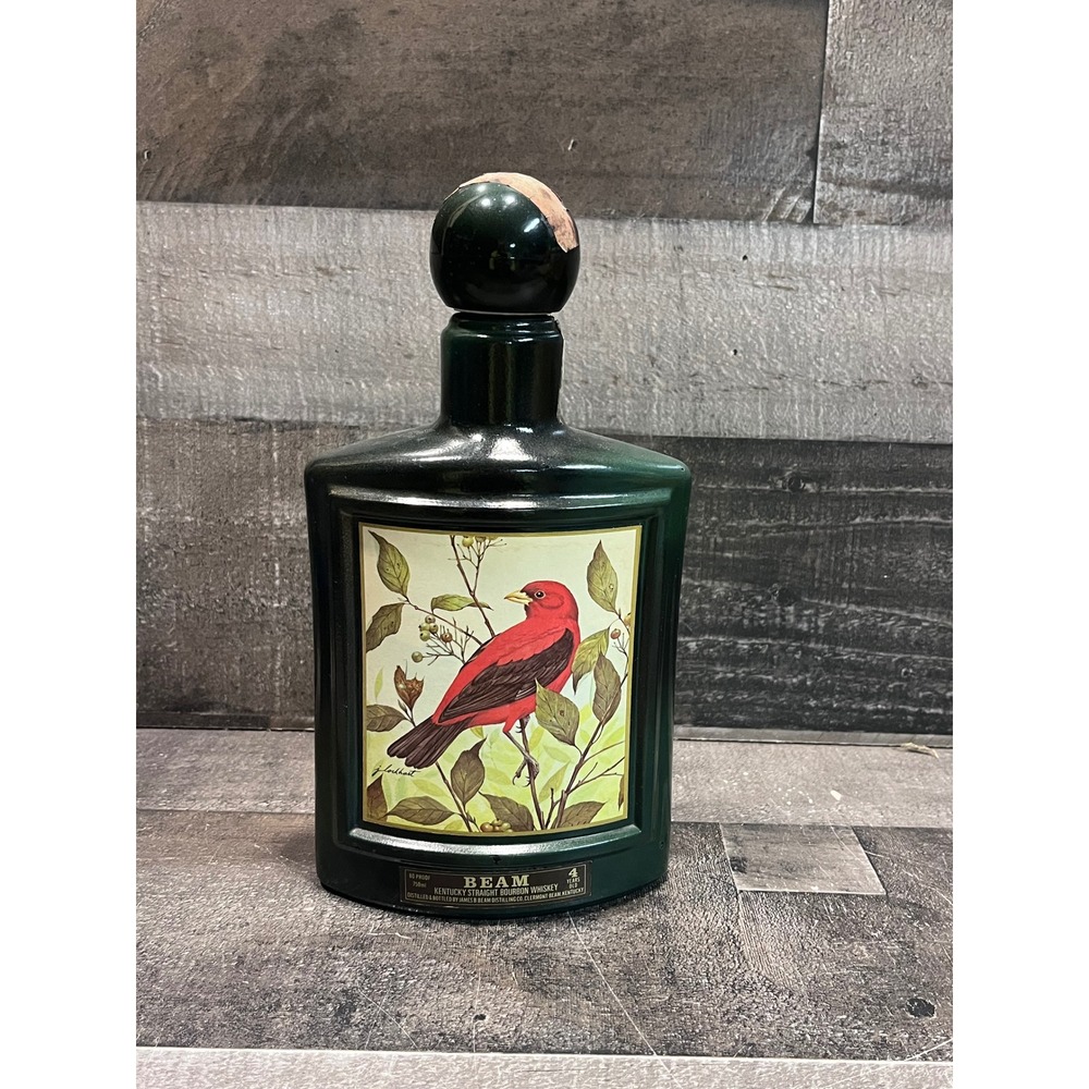 Vtg Jim Beam James Lockhart Scarlet Tanager Bird Whiskey Decanter Green 750ml